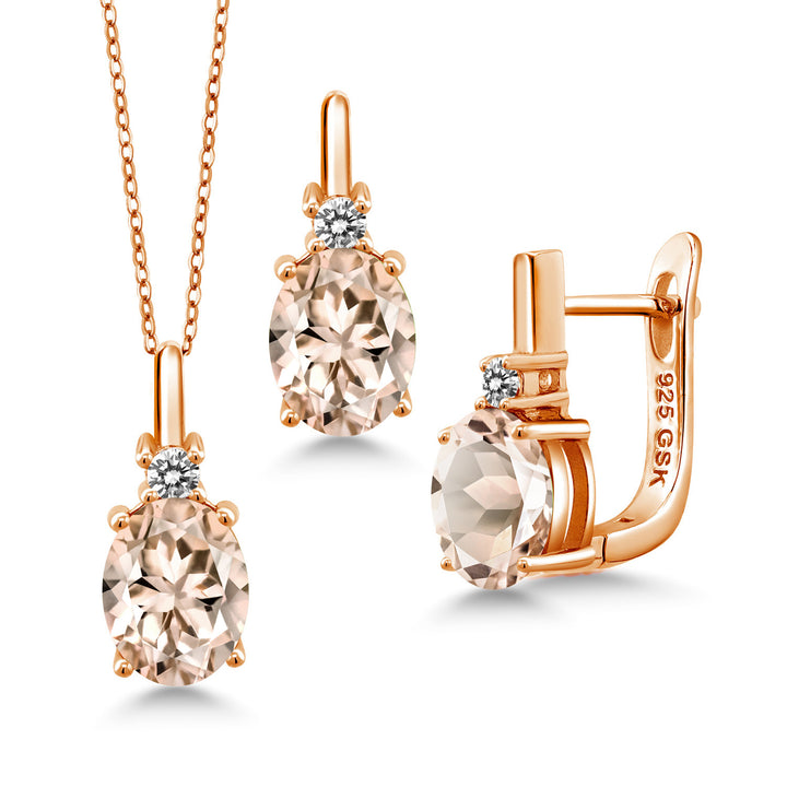 Morganite - October_Pendant Earrings Set in 925 Rose Gold Plated Silver