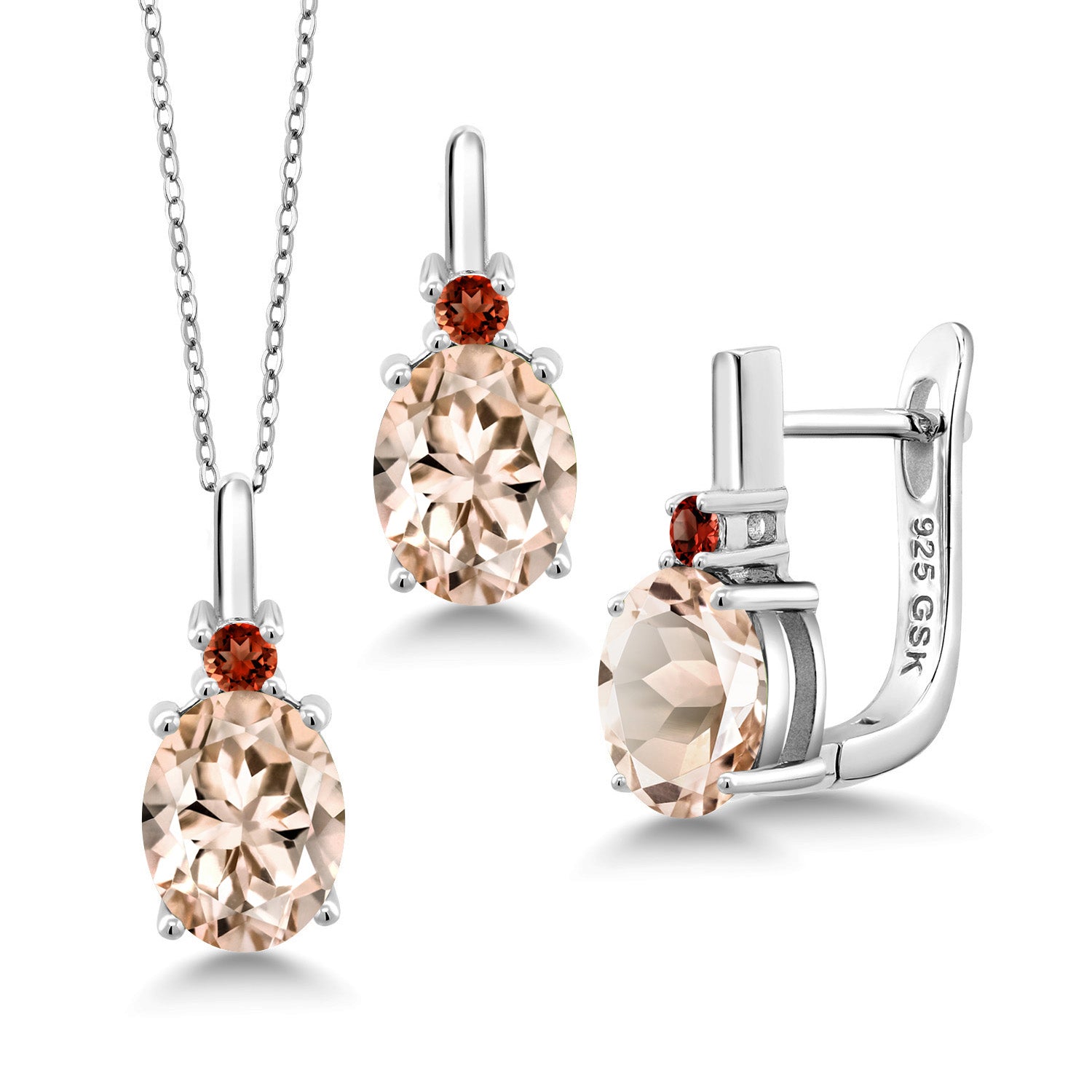 Morganite - October_Pendant Earrings Set in 925 Sterling Silver