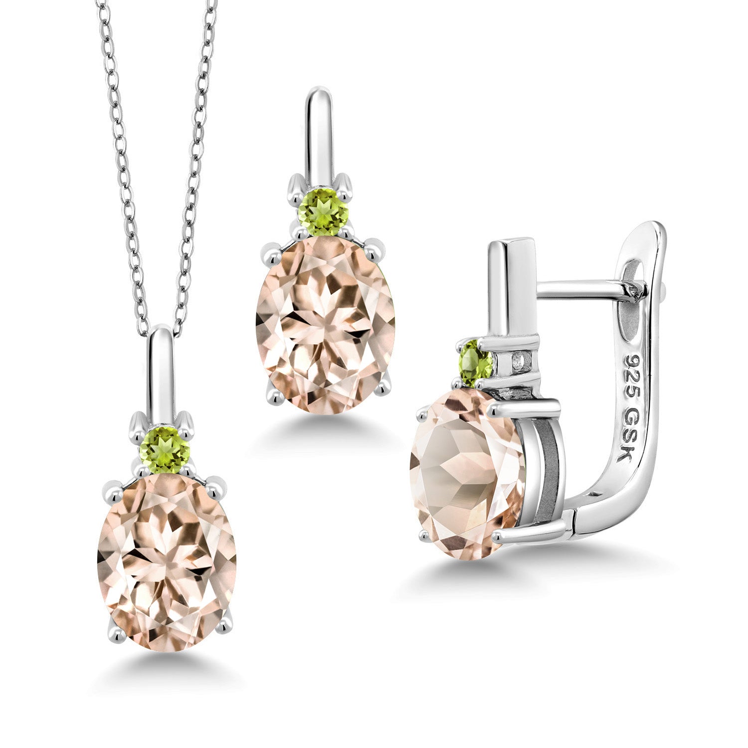 Morganite - October_Pendant Earrings Set in 925 Sterling Silver