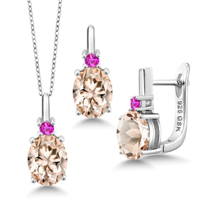 Morganite - October_Pendant Earrings Set in 925 Sterling Silver