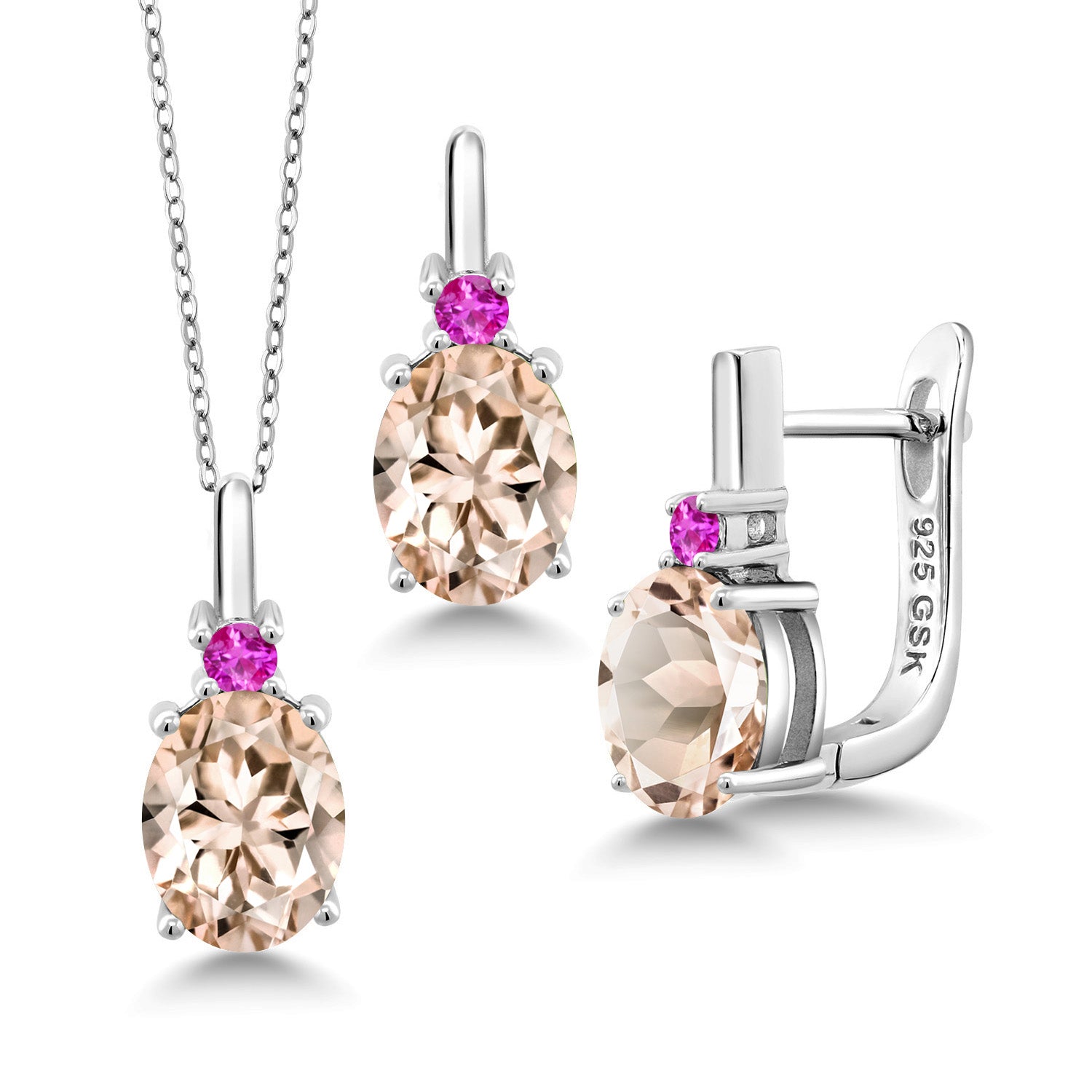 Morganite - October_Pendant Earrings Set in 925 Sterling Silver