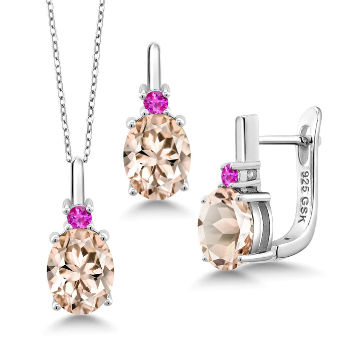 Morganite - October_Pendant Earrings Set in 925 Sterling Silver