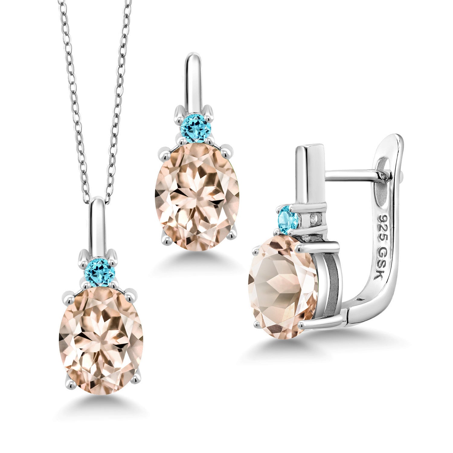 Morganite - October_Pendant Earrings Set in 925 Sterling Silver