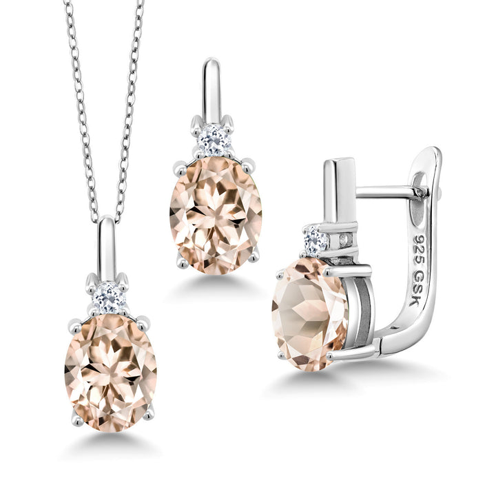 Morganite - October_Pendant Earrings Set in 925 Sterling Silver