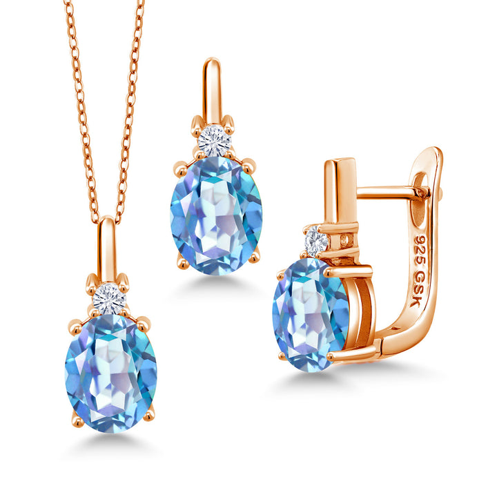 Millennium Blue Mystic Quartz_Pendant Earrings Set in 925 Rose Gold Plated Silver
