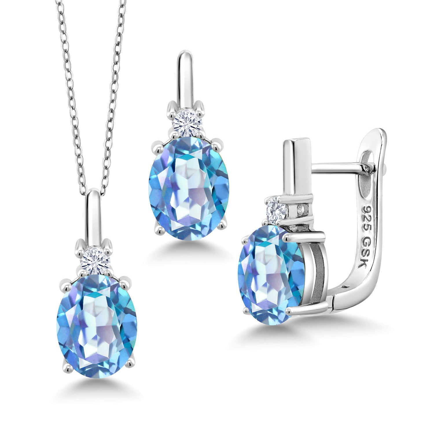 Millennium Blue Mystic Quartz_Pendant Earrings Set in 925 Sterling Silver