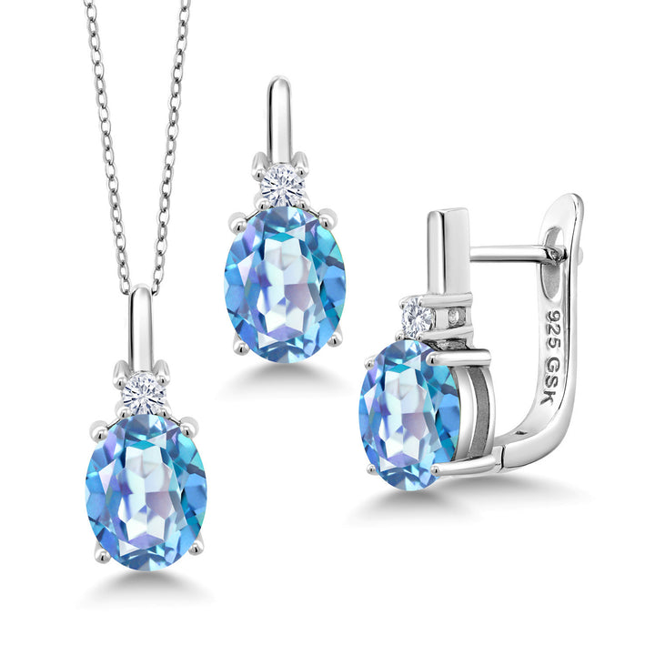 Millennium Blue Mystic Quartz_Pendant Earrings Set in 925 Sterling Silver