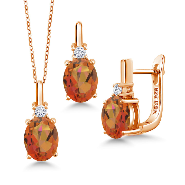 Twilight Orange Mystic Quartz_Pendant Earrings Set in 925 Rose Gold Plated Silver