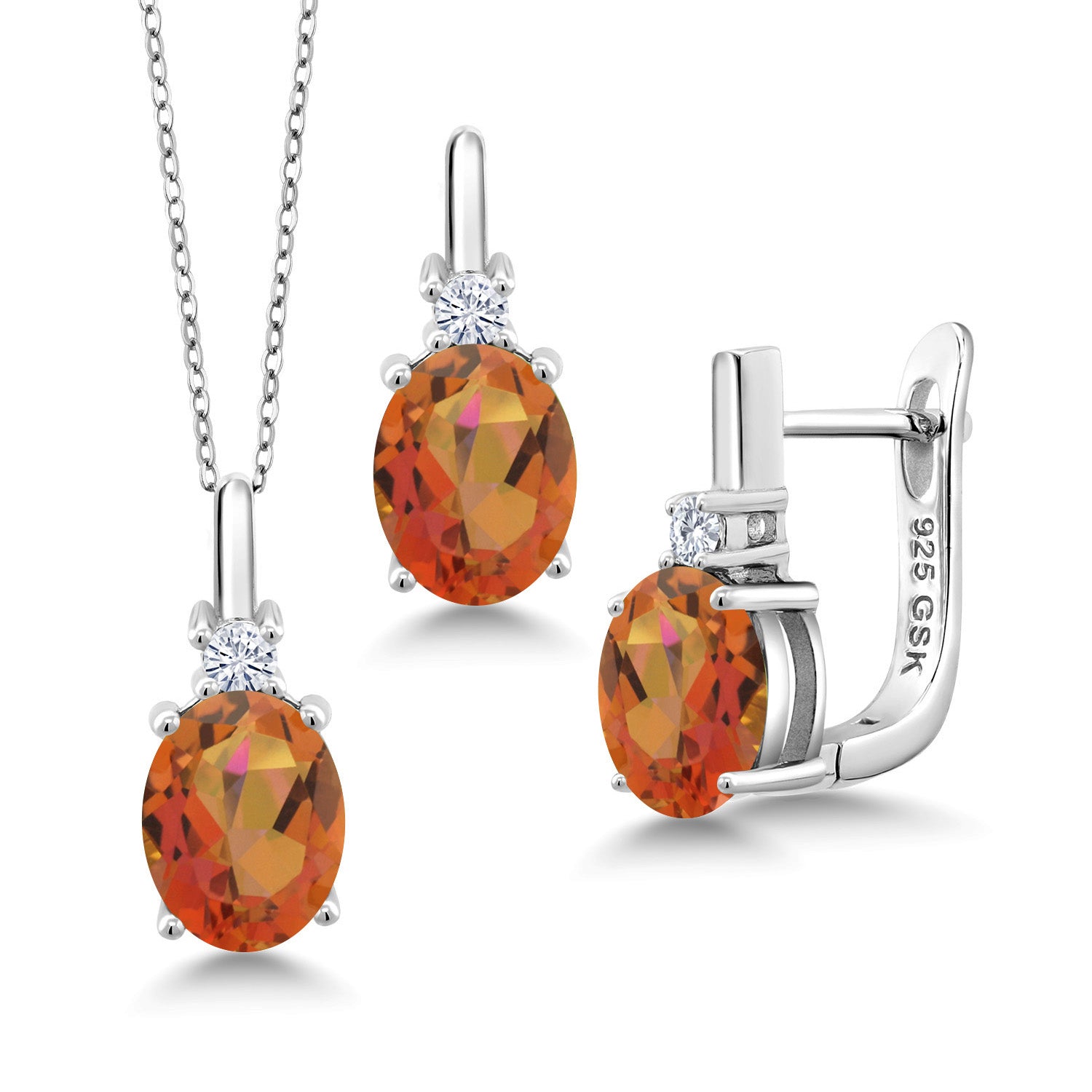 Twilight Orange Mystic Quartz_Pendant Earrings Set in 925 Sterling Silver