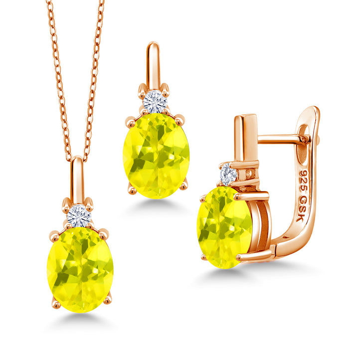 Canary Mystic Topaz_Pendant Earrings Set in 925 Rose Gold Plated Silver