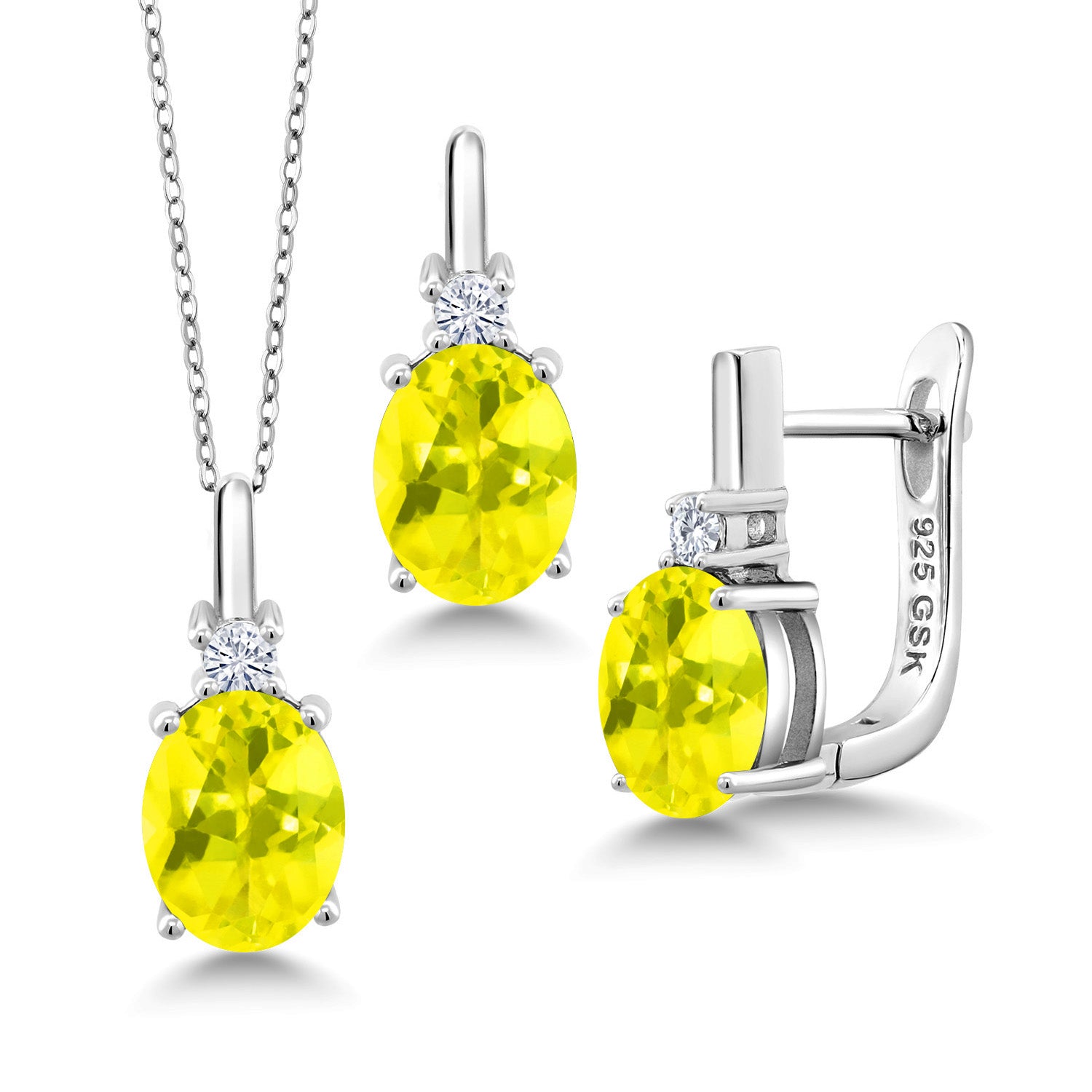 Canary Mystic Topaz_Pendant Earrings Set in 925 Sterling Silver