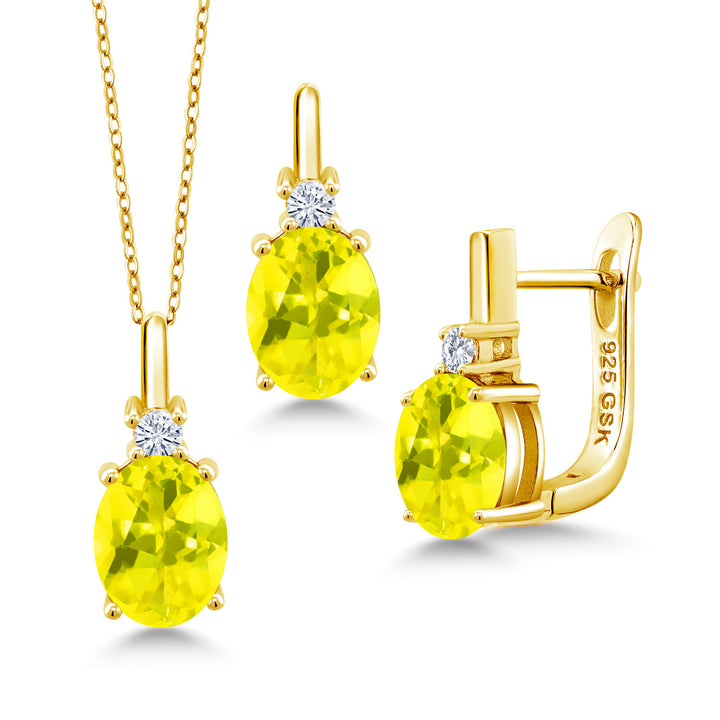Canary Mystic Topaz_Pendant Earrings Set in 925 Yellow Gold Plated Silver