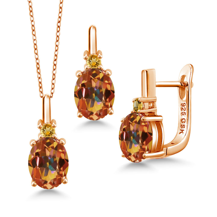 Mystic Topaz_Pendant Earrings Set in 925 Rose Gold Plated Silver