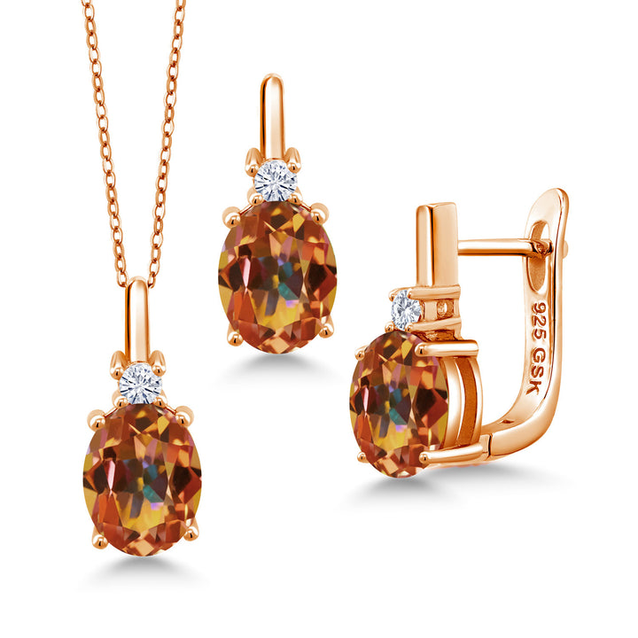 Ecstasy Mystic Topaz_Pendant Earrings Set in 925 Rose Gold Plated Silver