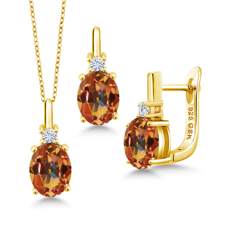 Ecstasy Mystic Topaz_Pendant Earrings Set in 925 Yellow Gold Plated Silver