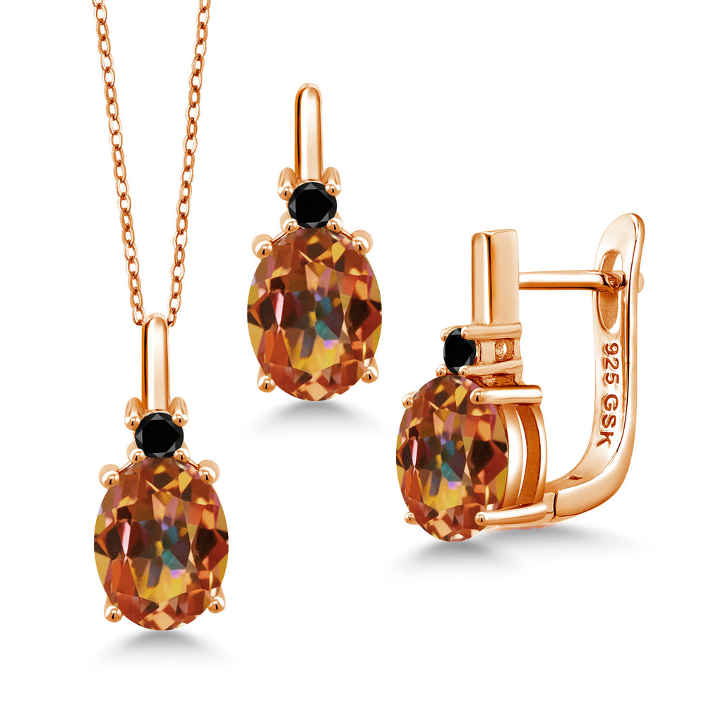Mystic Topaz_Pendant Earrings Set in 925 Rose Gold Plated Silver