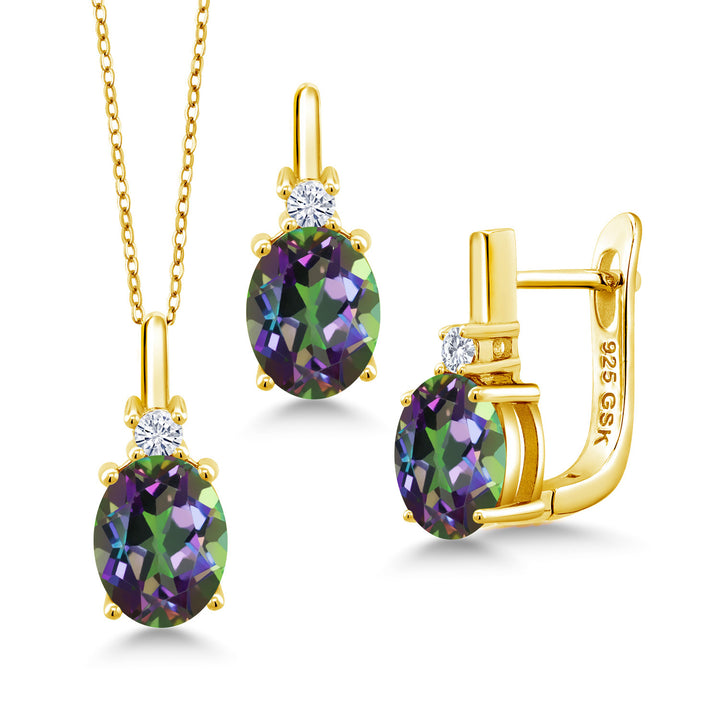 Green Mystic Topaz_Pendant Earrings Set in 925 Yellow Gold Plated Silver
