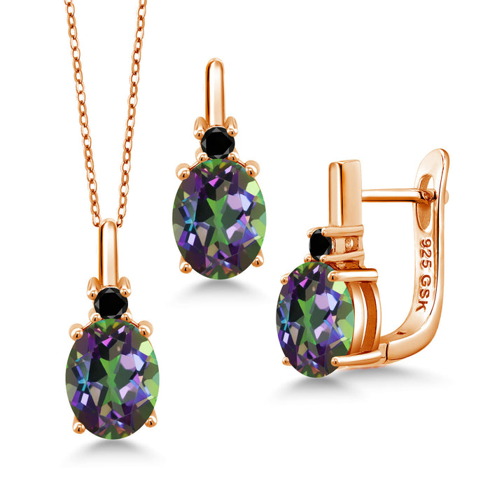 Green Mystic Topaz_Pendant Earrings Set in 925 Rose Gold Plated Silver
