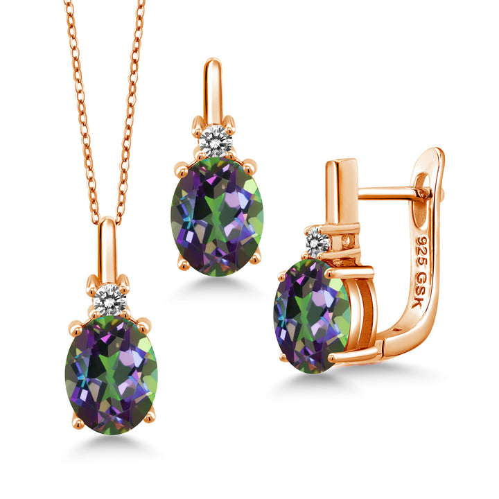 Green Mystic Topaz_Pendant Earrings Set in 925 Rose Gold Plated Silver