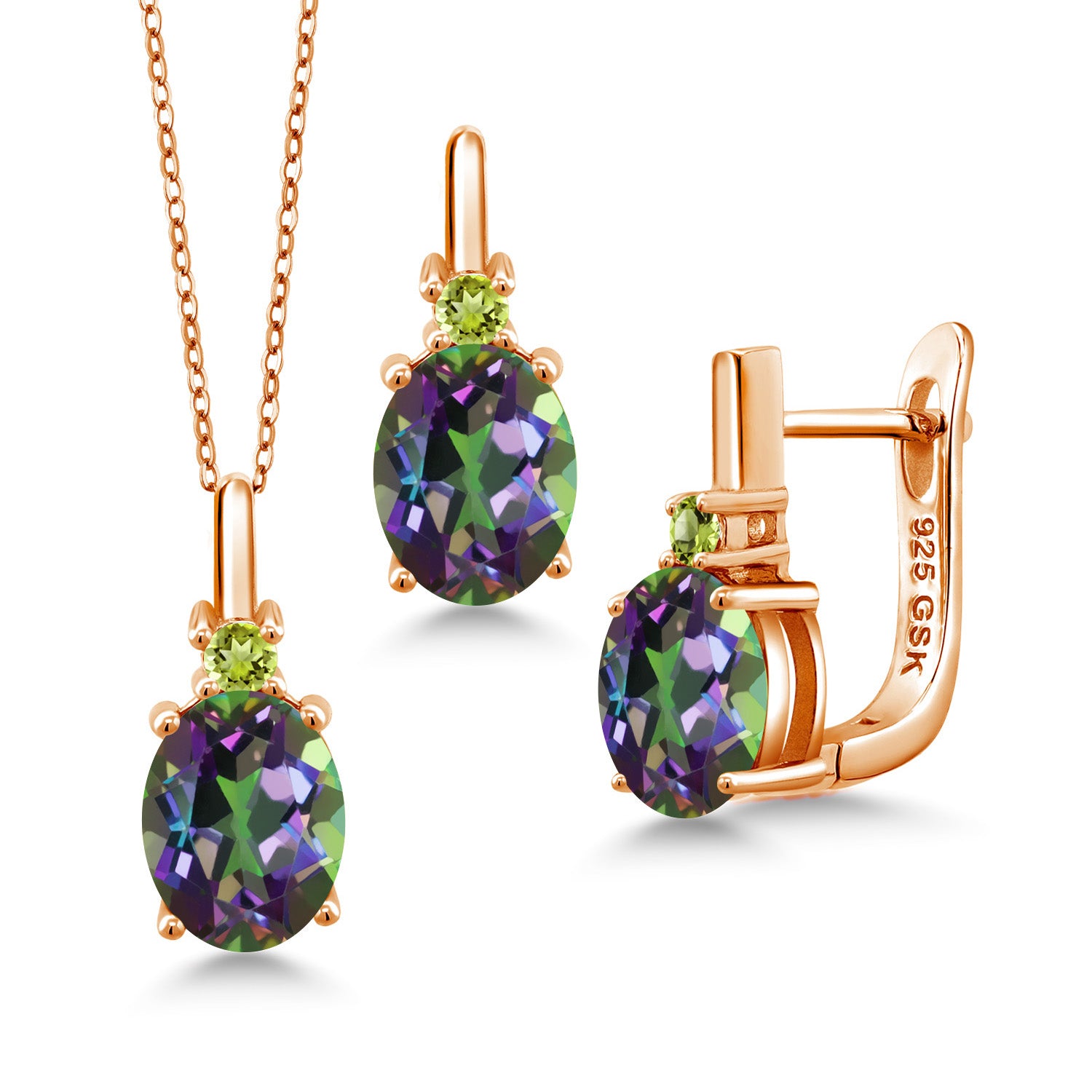 Green Mystic Topaz_Pendant Earrings Set in 925 Rose Gold Plated Silver
