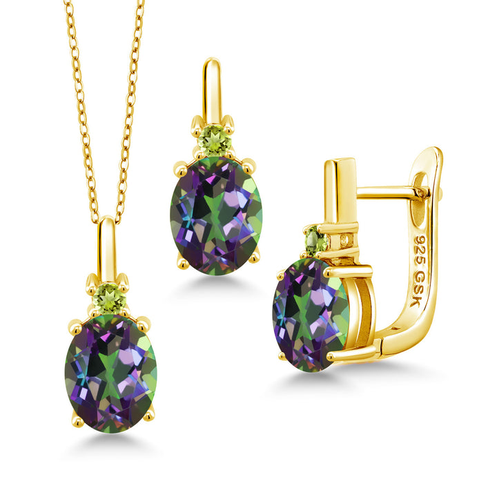 Green Mystic Topaz_Pendant Earrings Set in 925 Yellow Gold Plated Silver
