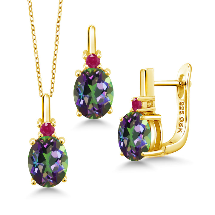 Green Mystic Topaz_Pendant Earrings Set in 925 Yellow Gold Plated Silver
