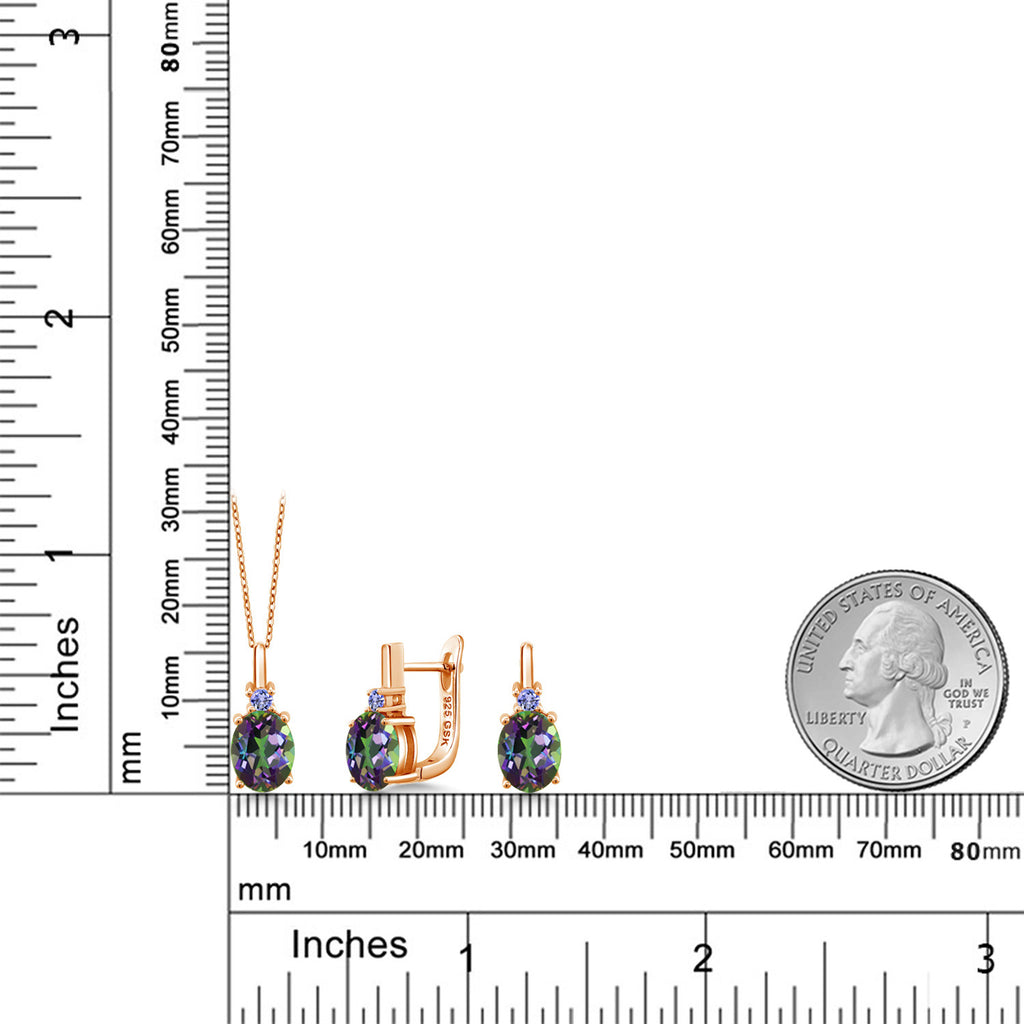Mystic Topaz_Pendant Earrings Set in 925 Rose Gold Plated Silver
