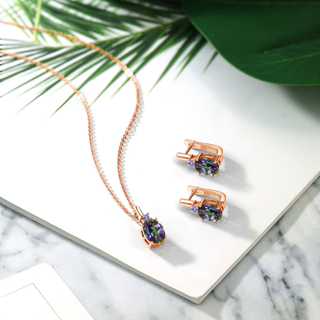 Mystic Topaz_Pendant Earrings Set in 925 Rose Gold Plated Silver