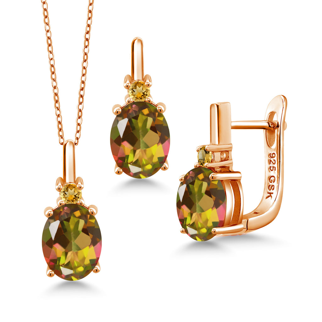 Mango Mystic Topaz_Pendant Earrings Set in 925 Rose Gold Plated Silver