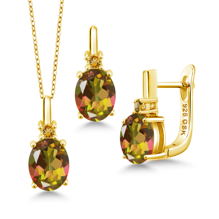 Mango Mystic Topaz_Pendant Earrings Set in 925 Yellow Gold Plated Silver
