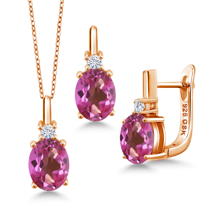 Pink Mystic Topaz_Pendant Earrings Set in 925 Rose Gold Plated Silver