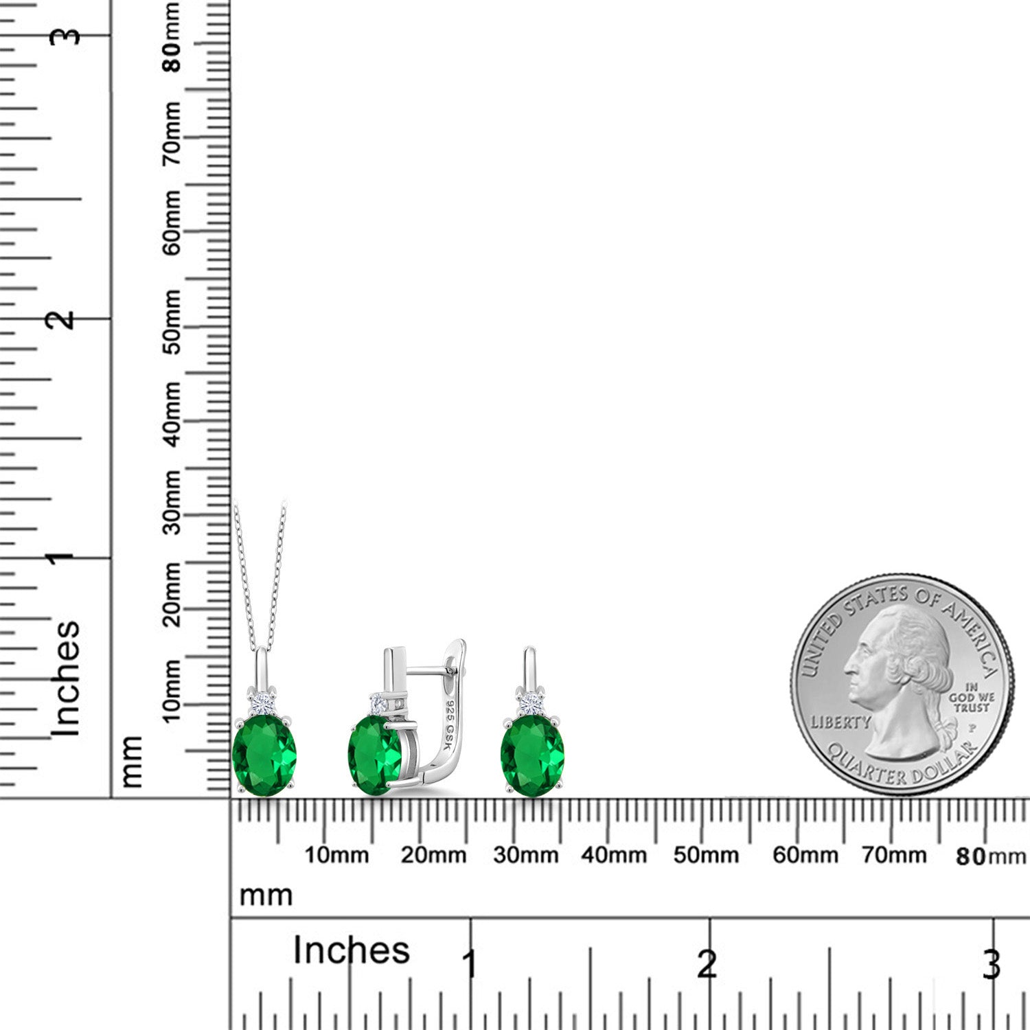 Nano Emerald - May_Pendant Earrings Set in 925 Sterling Silver