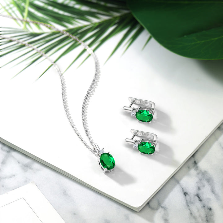 Nano Emerald - May_Pendant Earrings Set in 925 Sterling Silver