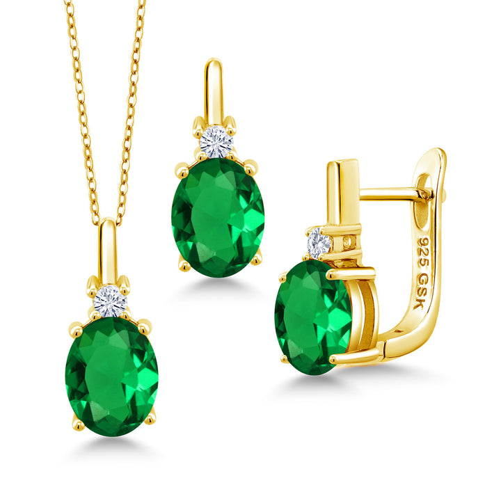 Nano Emerald - May_Pendant Earrings Set in 925 Yellow Gold Plated Silver