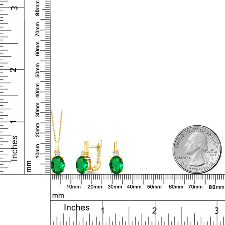 Nano Emerald - May_Pendant Earrings Set in 925 Yellow Gold Plated Silver