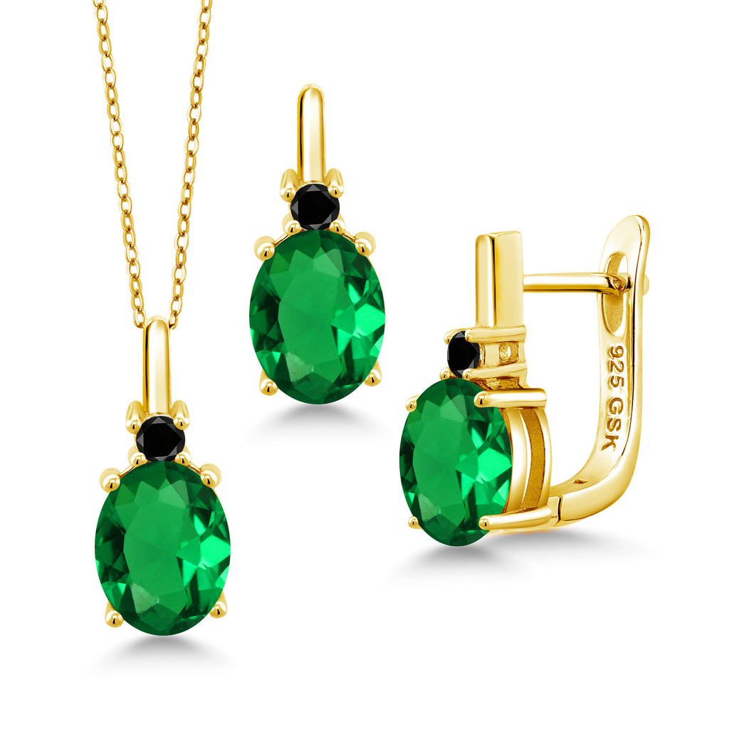 Nano Emerald - May_Pendant Earrings Set in 925 Yellow Gold Plated Silver