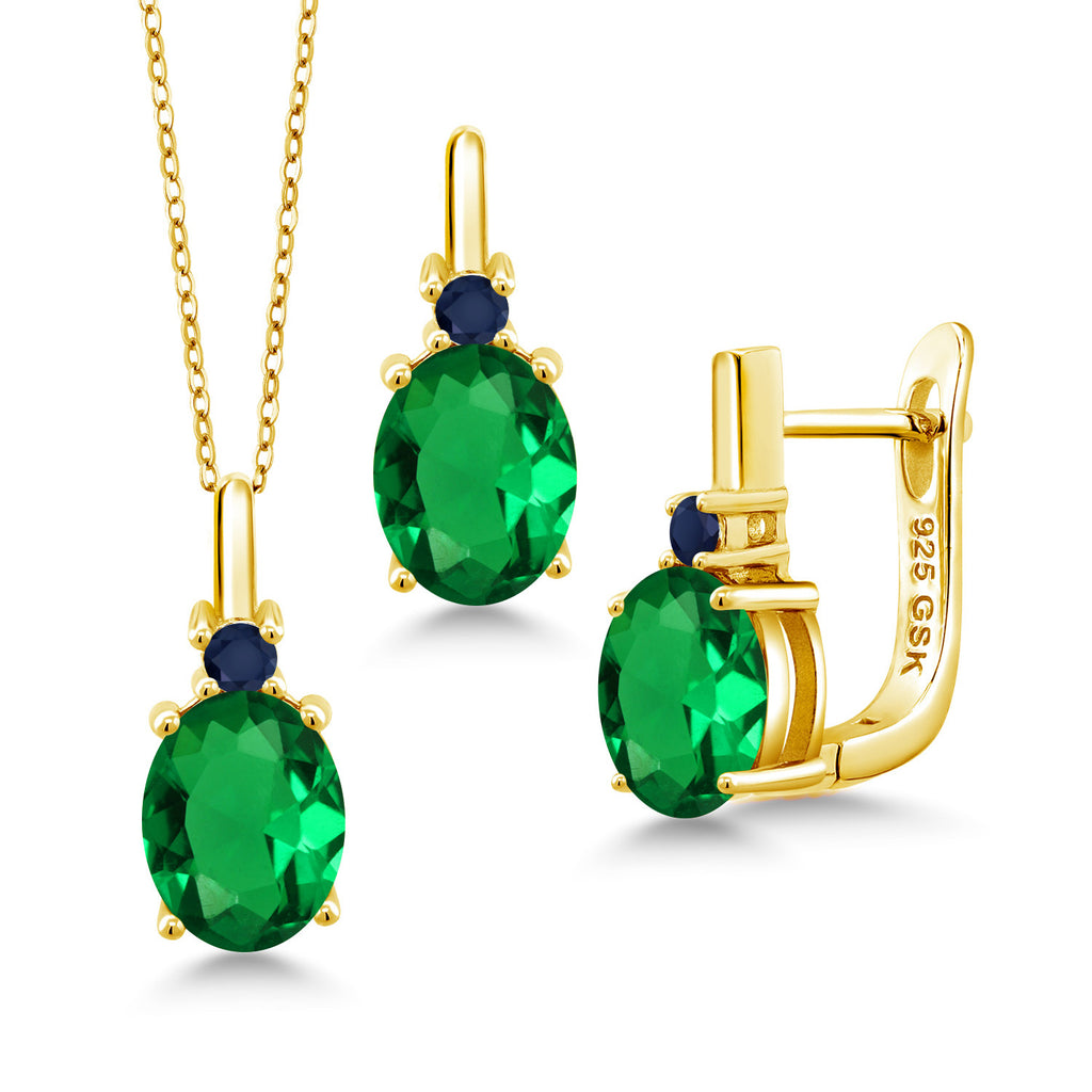 Nano Emerald - May_Pendant Earrings Set in 925 Yellow Gold Plated Silver