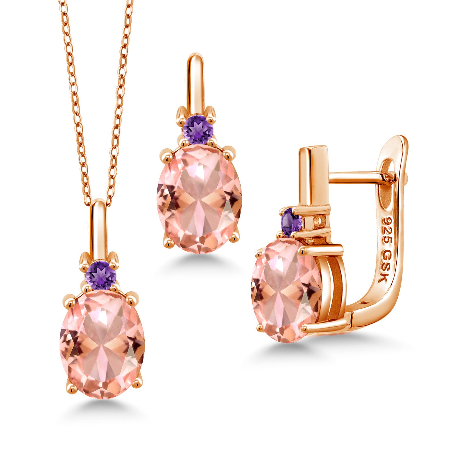 Nano Morganite - October_Pendant Earrings Set in 925 Rose Gold Plated Silver