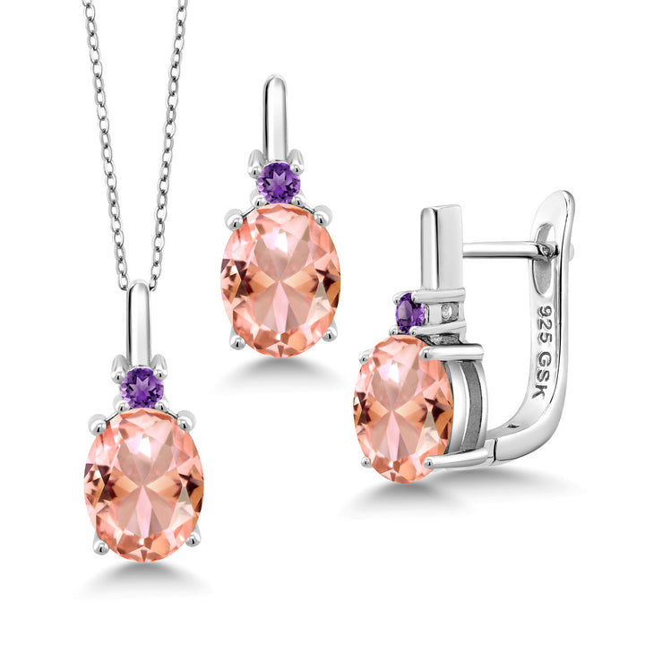 Nano Morganite - October_Pendant Earrings Set in 925 Sterling Silver