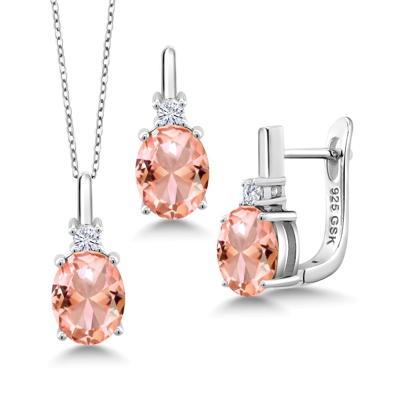 Nano Morganite - October_Pendant Earrings Set in 925 Sterling Silver