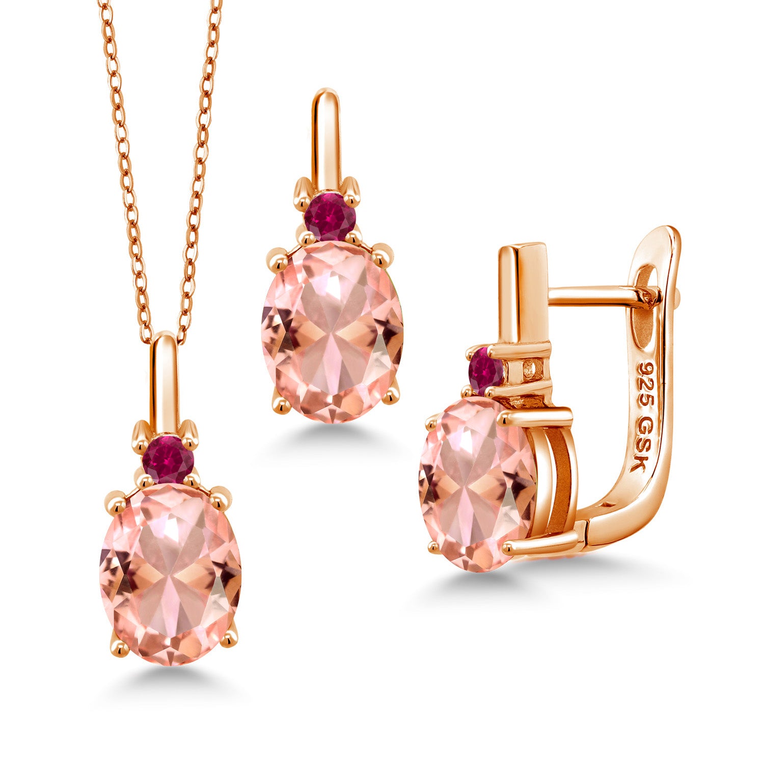 Nano Morganite - October_Pendant Earrings Set in 925 Rose Gold Plated Silver