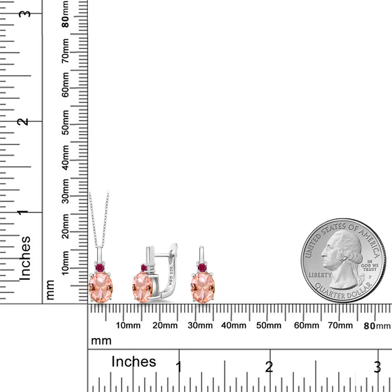 Nano Morganite - October_Pendant Earrings Set in 925 Sterling Silver