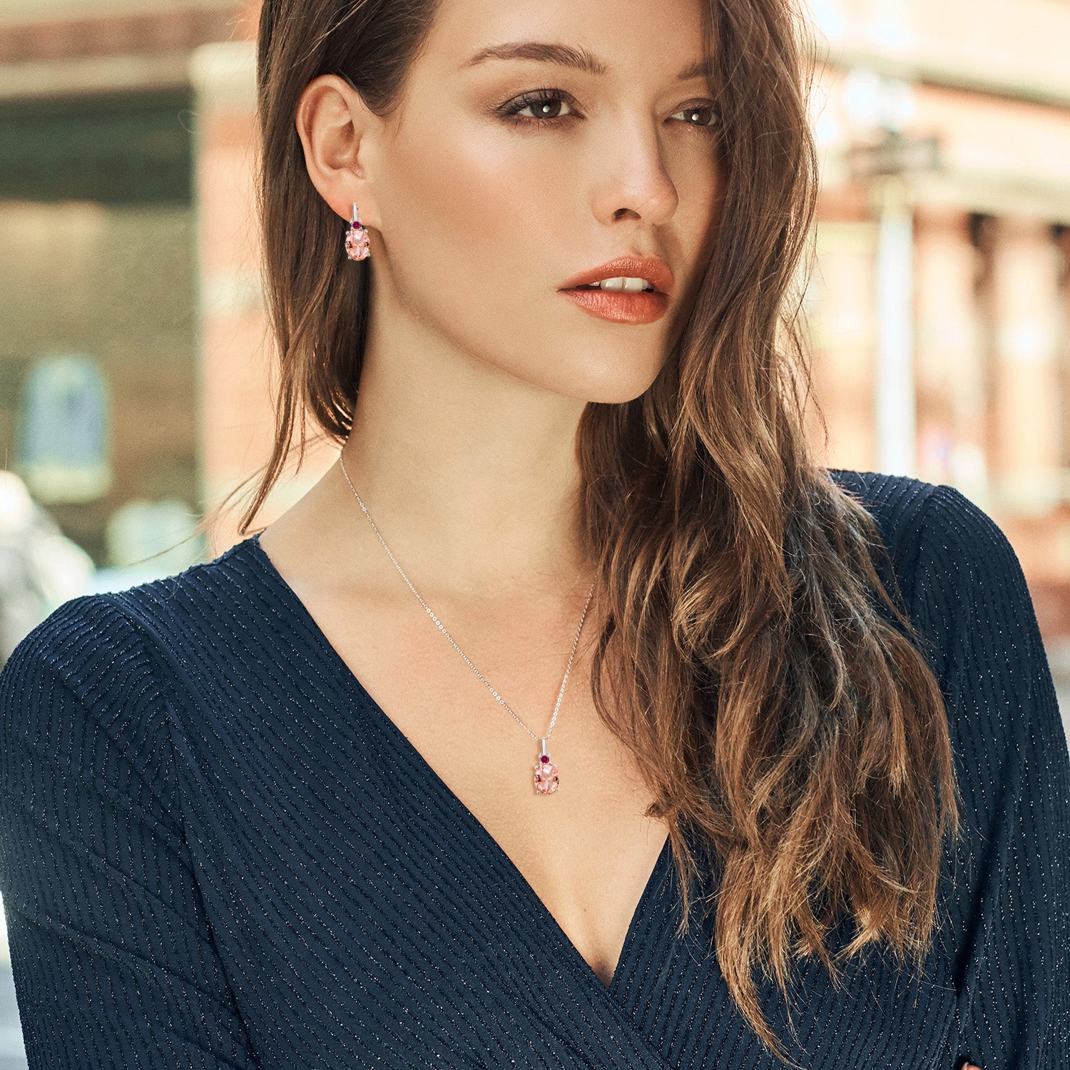 Nano Morganite - October_Pendant Earrings Set in 925 Sterling Silver