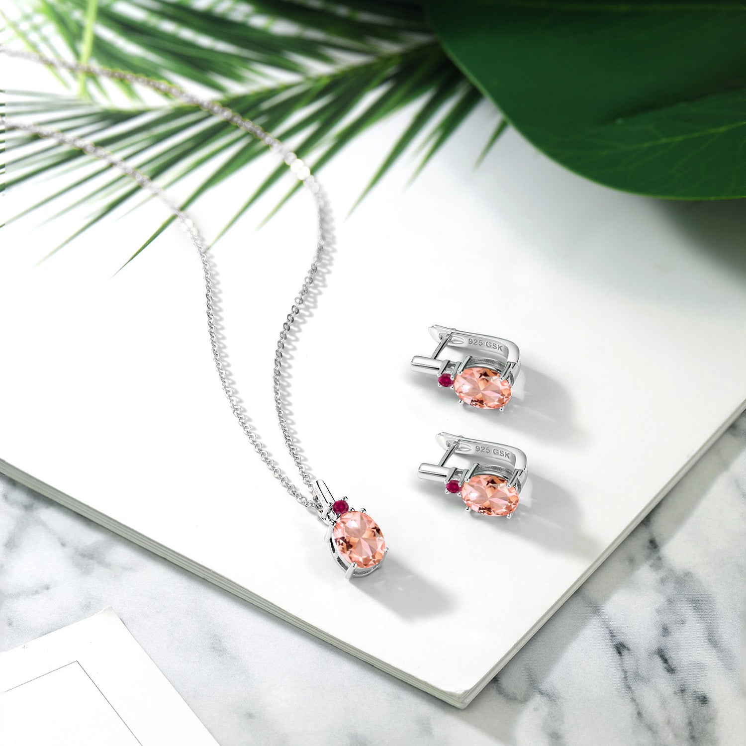 Nano Morganite - October_Pendant Earrings Set in 925 Sterling Silver