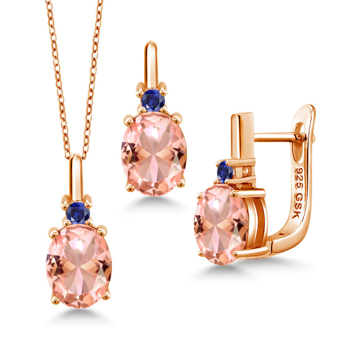 Nano Morganite - October_Pendant Earrings Set in 925 Rose Gold Plated Silver