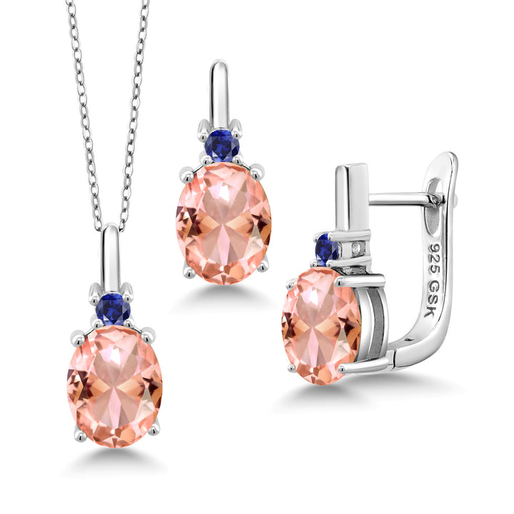 Nano Morganite - October_Pendant Earrings Set in 925 Sterling Silver