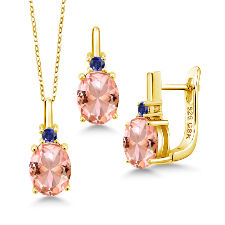 Nano Morganite - October_Pendant Earrings Set in 925 Yellow Gold Plated Silver
