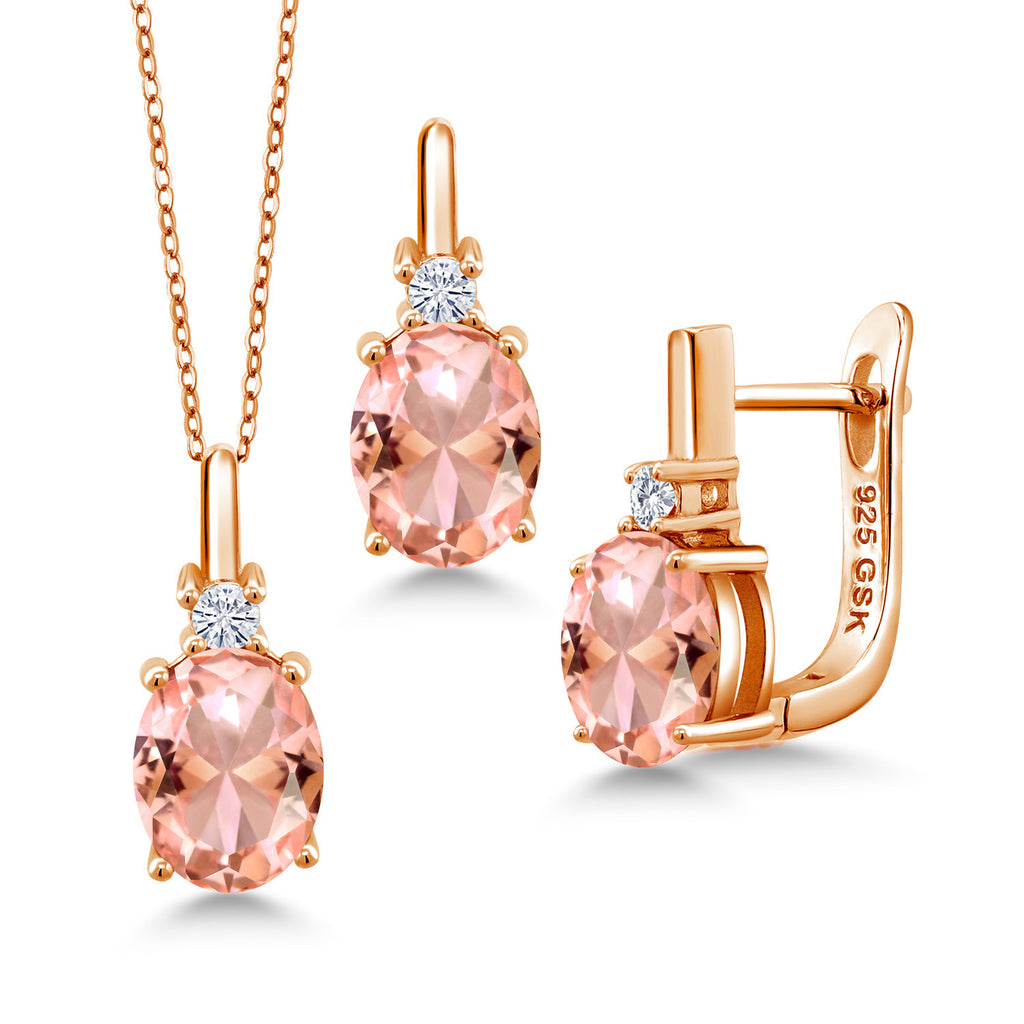 Nano Morganite - October_Pendant Earrings Set in 925 Rose Gold Plated Silver