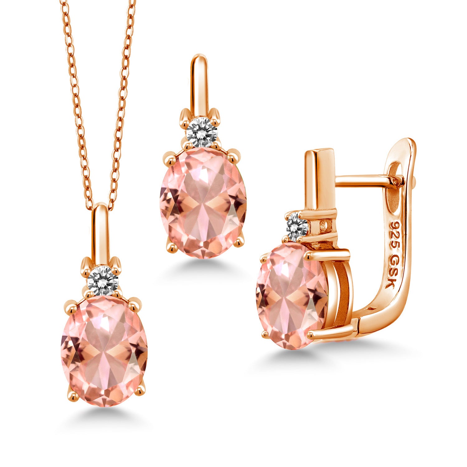 Nano Morganite - October_Pendant Earrings Set in 925 Rose Gold Plated Silver