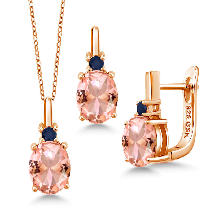 Nano Morganite - October_Pendant Earrings Set in 925 Rose Gold Plated Silver